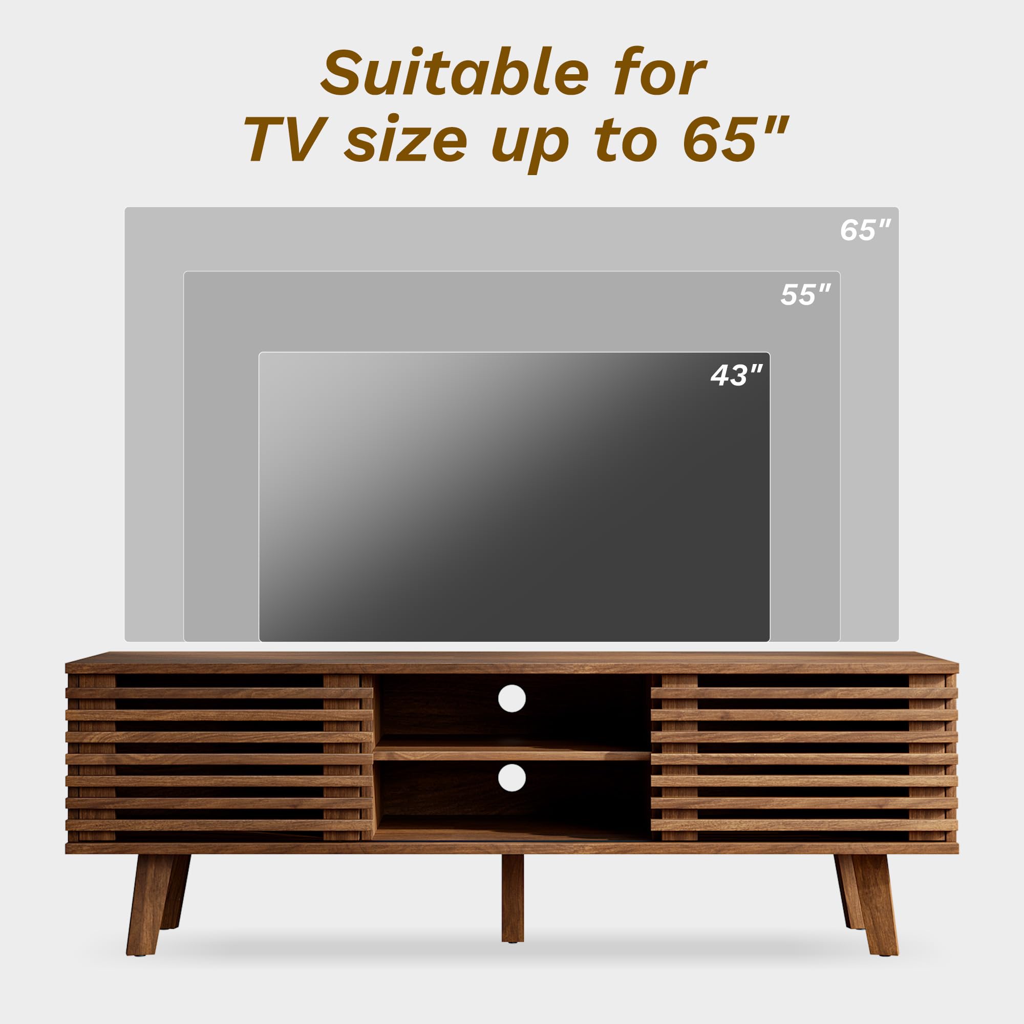 Furniway Living Room Table Sets of 2, Mid Century Coffee Table and TV Stand, Wood Coffee Table with Storage, Modern TV Stand for Bedroom, Living Room, Walnut