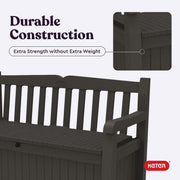 Keter Solana 70 Gallon Storage Bench Deck Box for Patio Furniture, Front Porch Decor and Outdoor Seating – Perfect to Store Garden Tools and Pool Toys, Brown/Brown