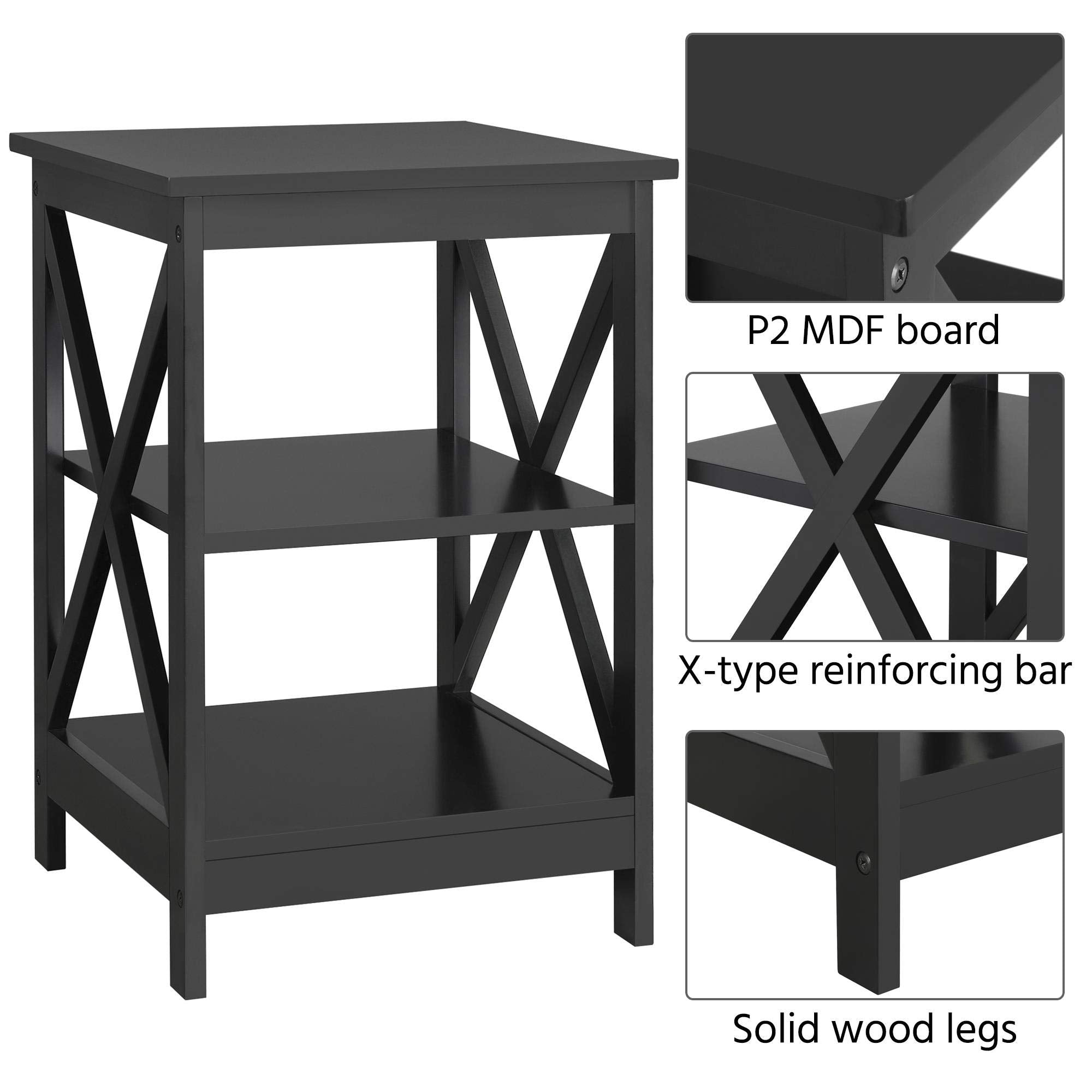 Yaheetech 47.5in Coffee Tables and 2PCS Side Tables Set, Lift Top Coffee Table with Storage and 3 Tier End Table with Storage Shelf for Living Room Black