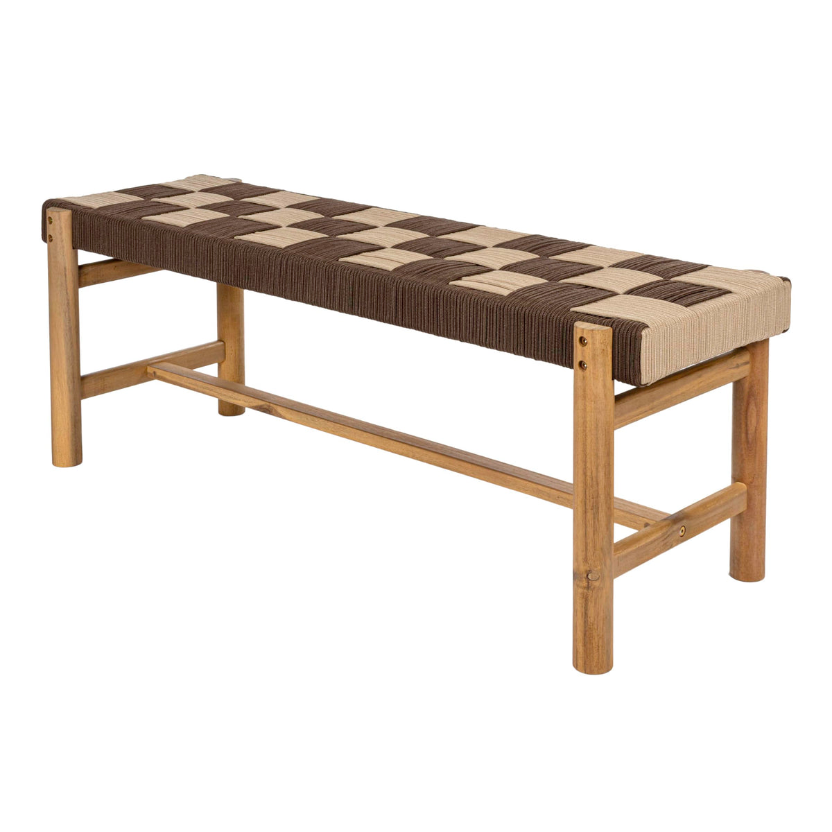 Acacia Wood Woven Rope Bench