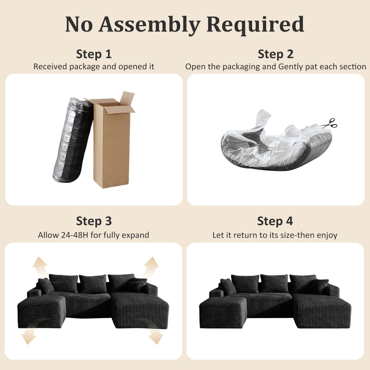 U-Shape Corduroy Modular Sectional Sofa
