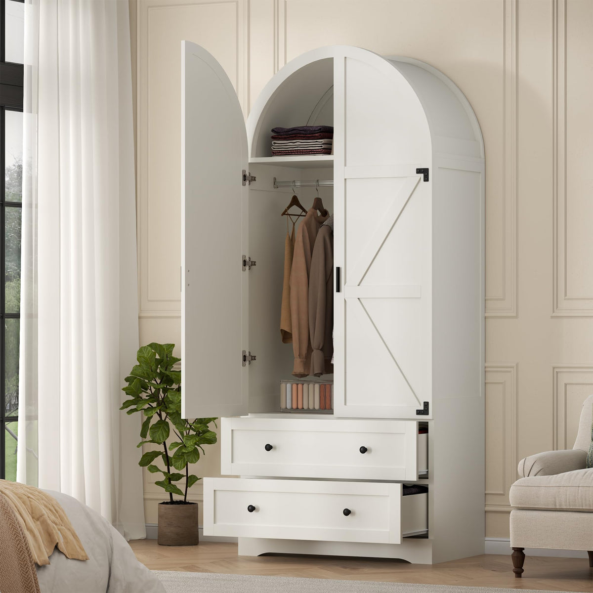 White Wardrobe with Drawers