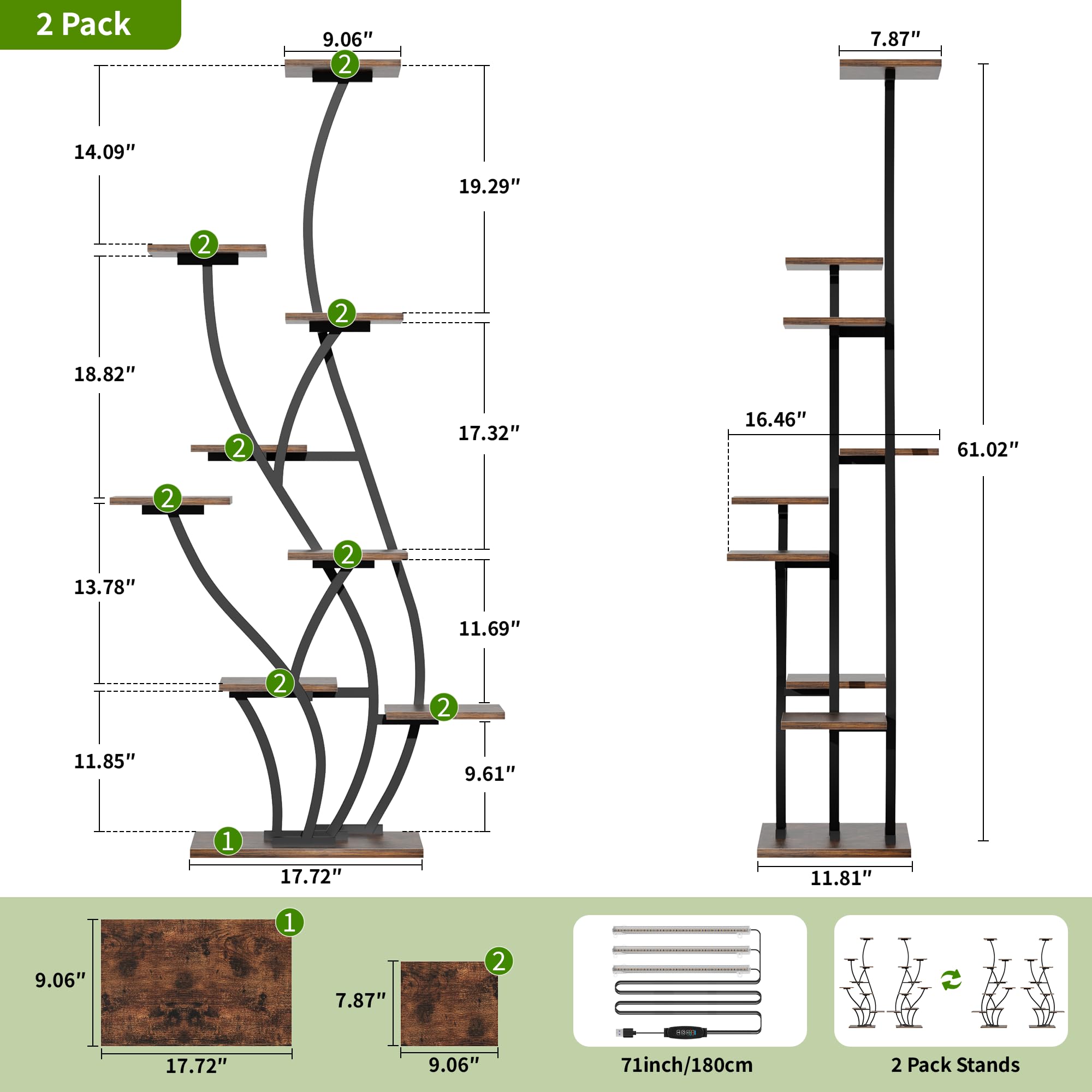 Indoor Plant Stand with Grow Light, 9-Tier, Set of 2