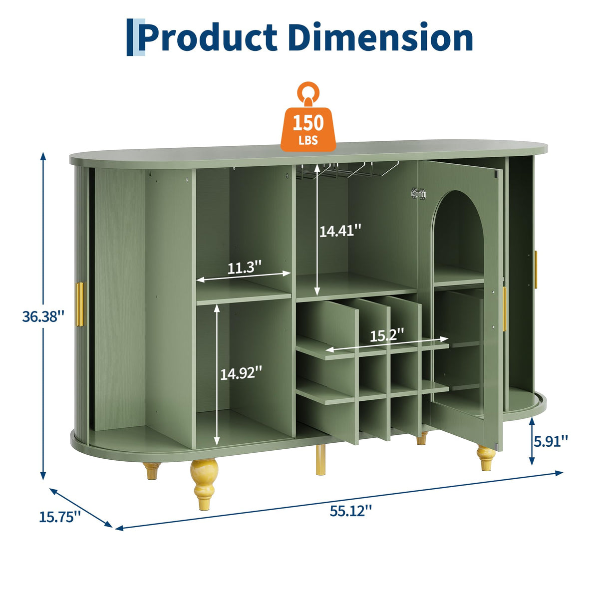 Garvee Modern Coffee Bar Cabinet with Wine Glass Rack,Green