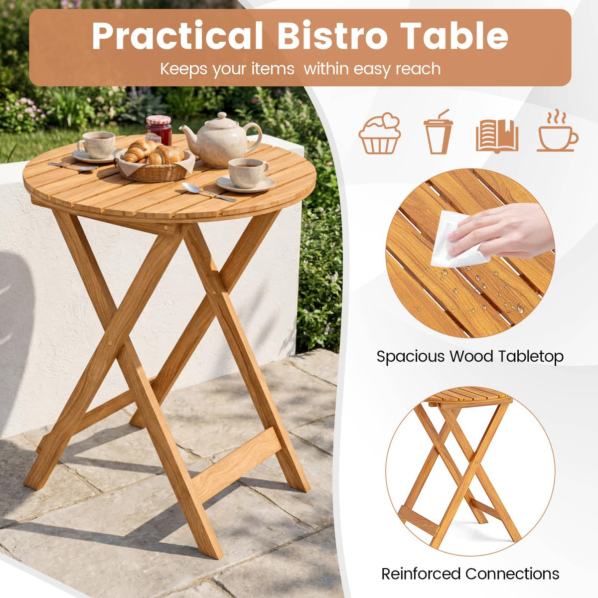 Folding Acacia Wood Bistro Set