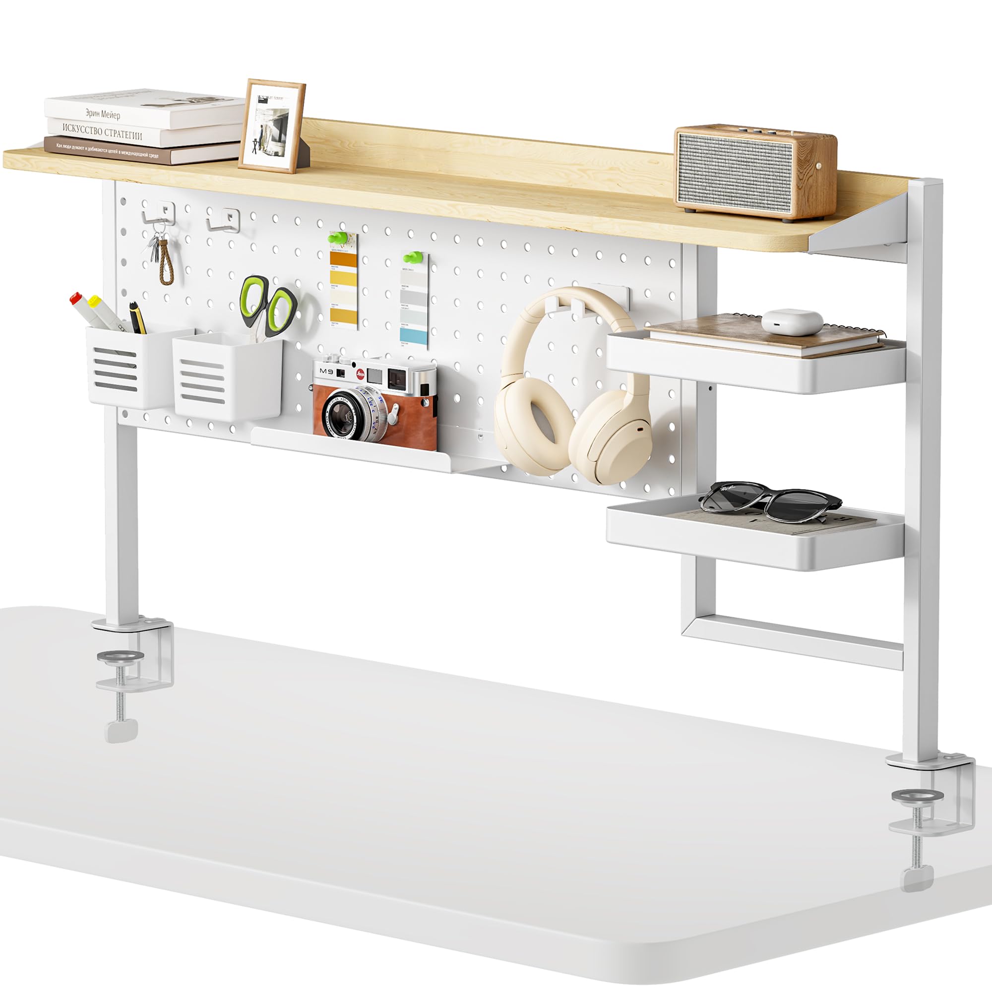 Clamp-On Desk Shelf with Pegboard & 2-Tier Organizer