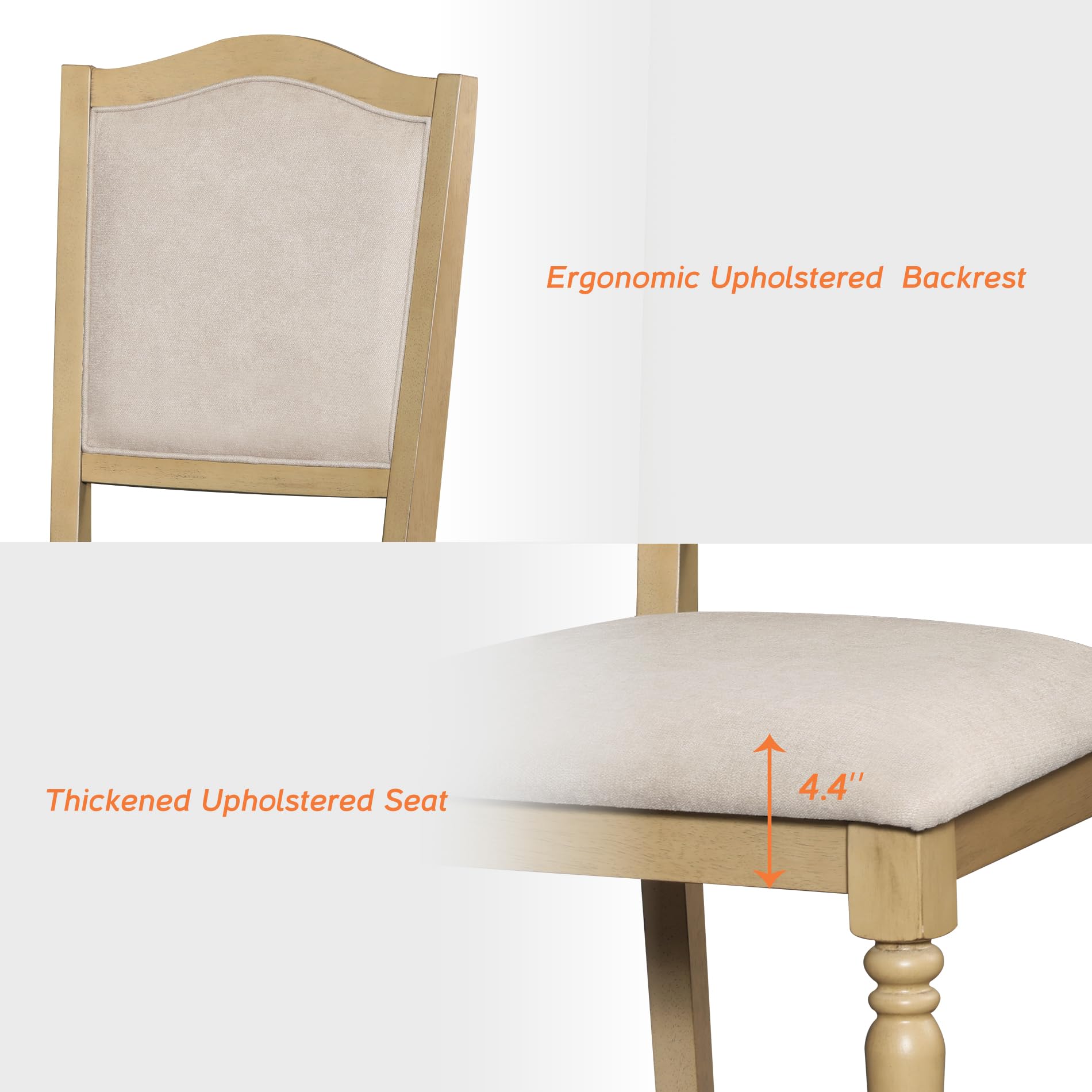WAMPAT Dining Chairs Set of 6, Fabric Upholstered Kitchen Chairs with Cross-Back & Solid Wood Legs, Farmhouse Side Chair with Gourd-Shaped Leg for Dining Room, Living Room, Oak