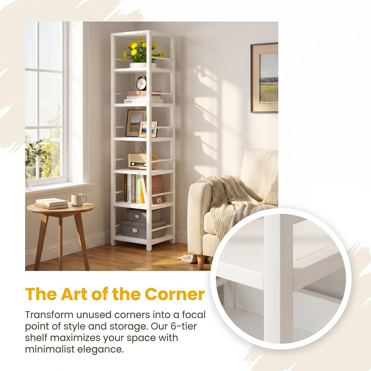 6-Tier Narrow Corner Bookshelf