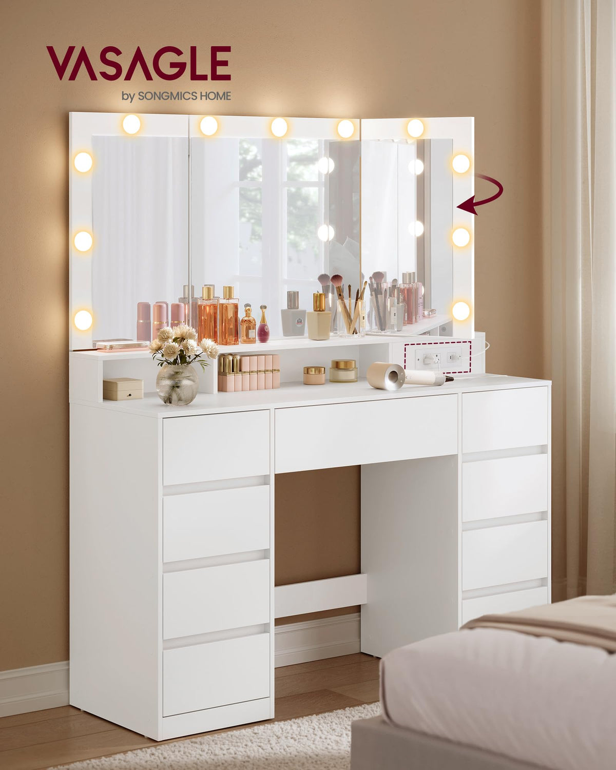9-Drawer Lighted Makeup Vanity