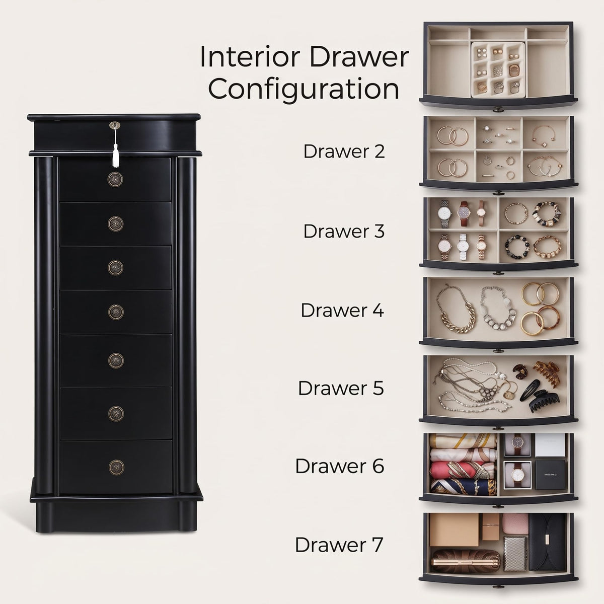 Black Locking Jewelry Armoire