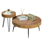 RUSTOWN Farmhouse Round Coffee Table Set of 2, Cocktail Table Sets