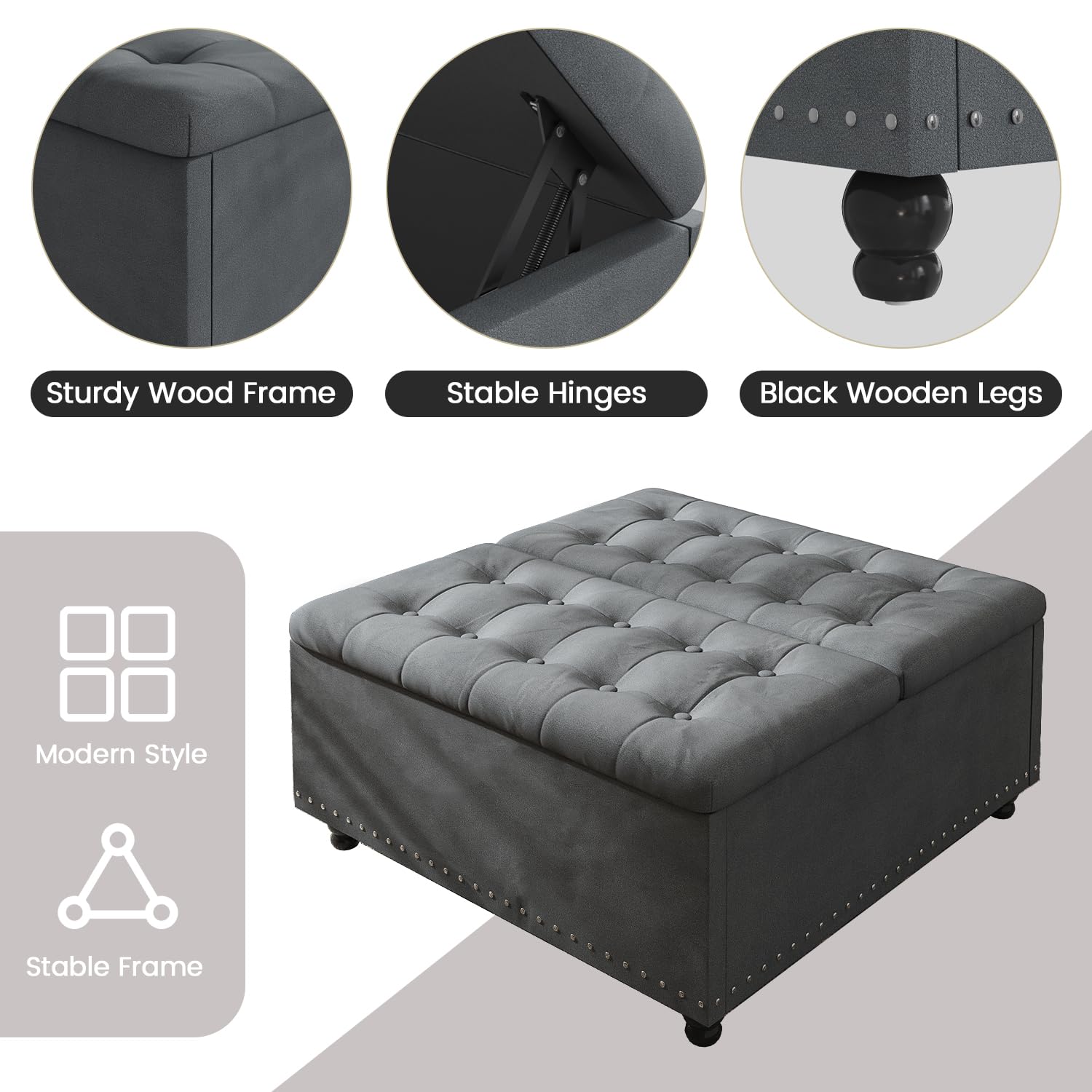 Large Square Storage Ottoman with Lift Top