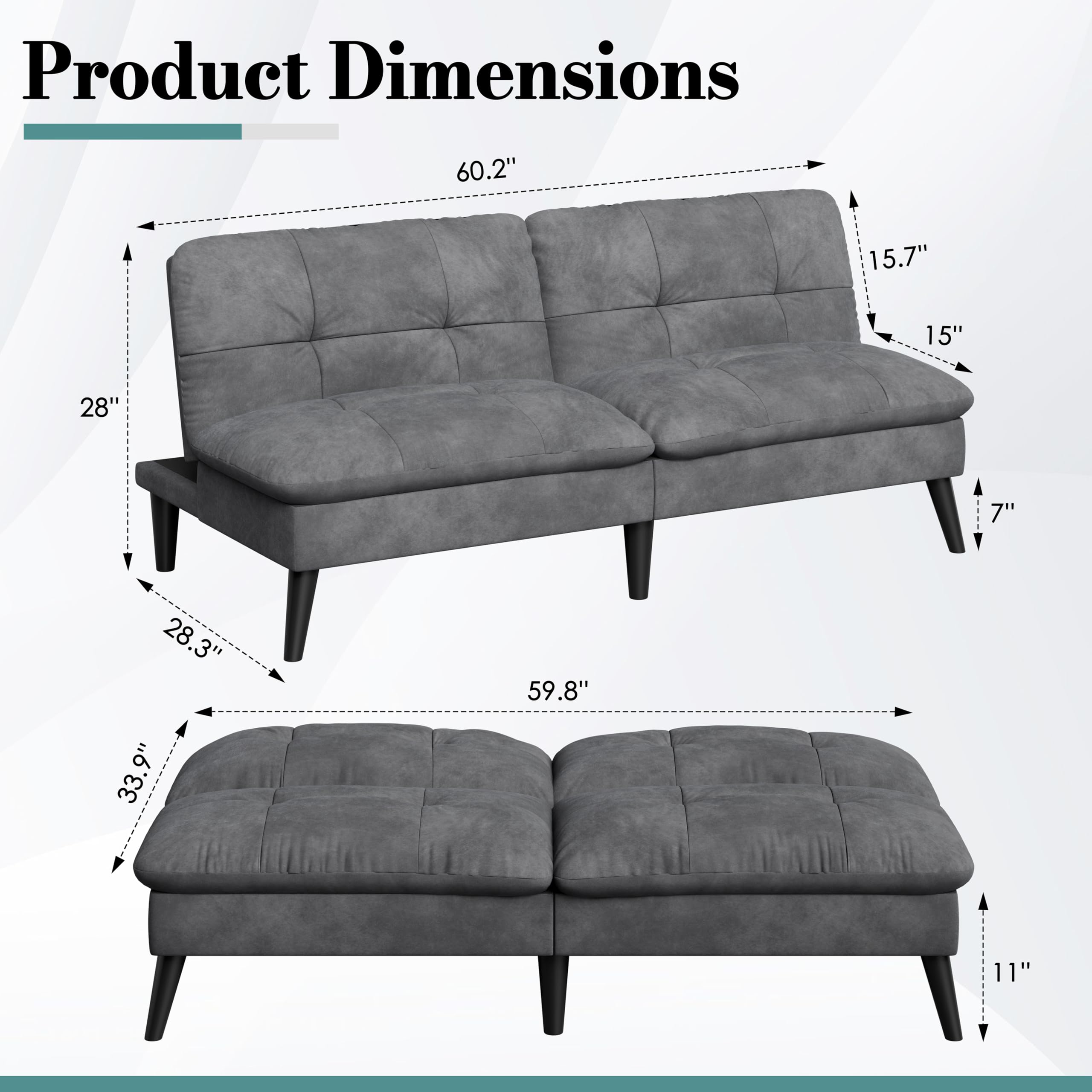 Convertible Futon Sofa Bed with Adjustable Backrest