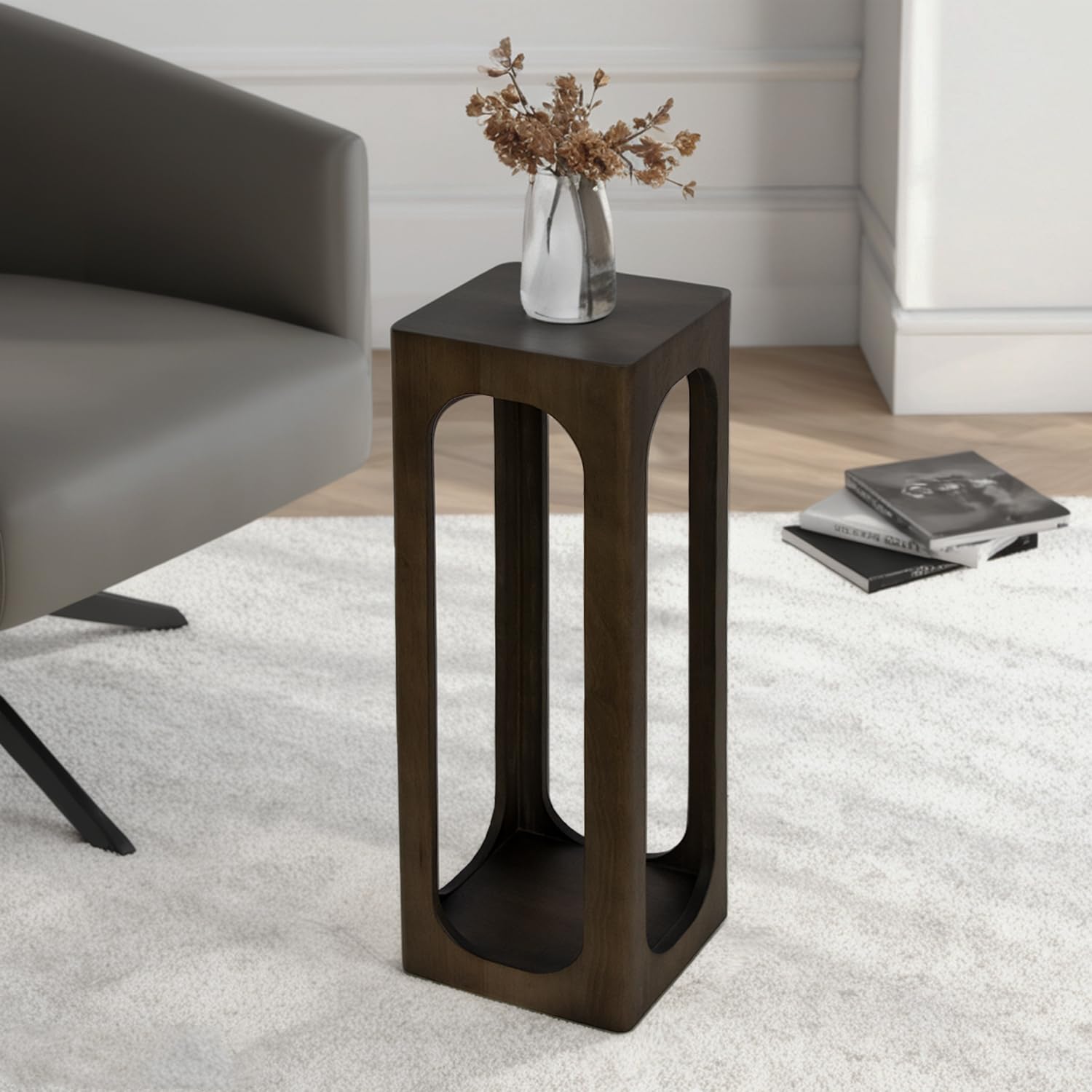 COVLON Drink Table, Soild Wood Small Space Side Table, Decorative End Table for Living Room,Badroom or Entryway Decoration, Natural Wood, Brown