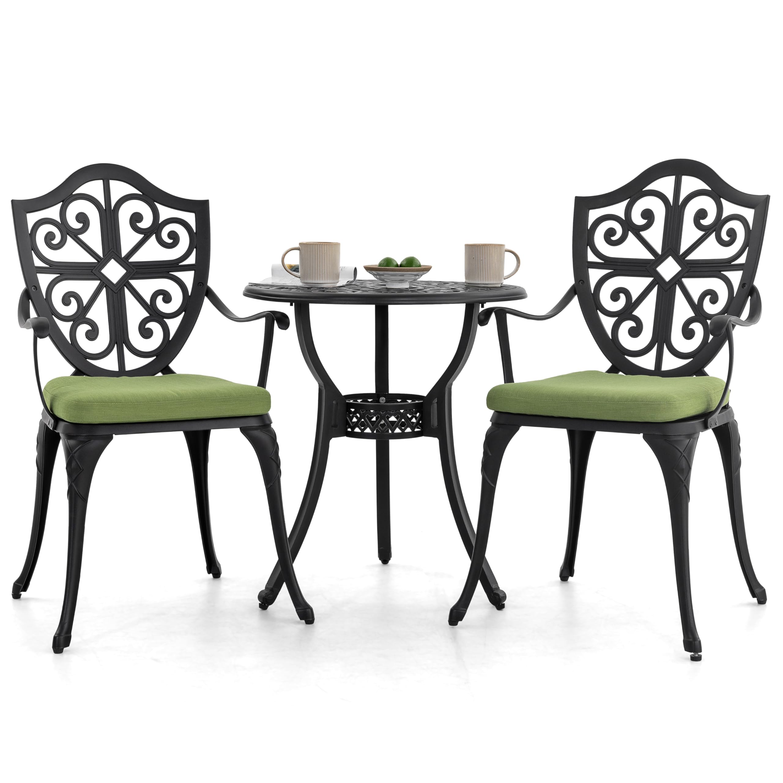 Outdoor 3-Piece Cast Aluminum Bistro Set with Cushions