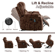 Bonzy Home Power Lift Recliner Chair with Heating and Massage, Upholstered Comfy Lift Chair, Lift Recliner Chairs for Elderly, with 2 Hidden Cup Holders, Side Pockets, USB Port, Brown