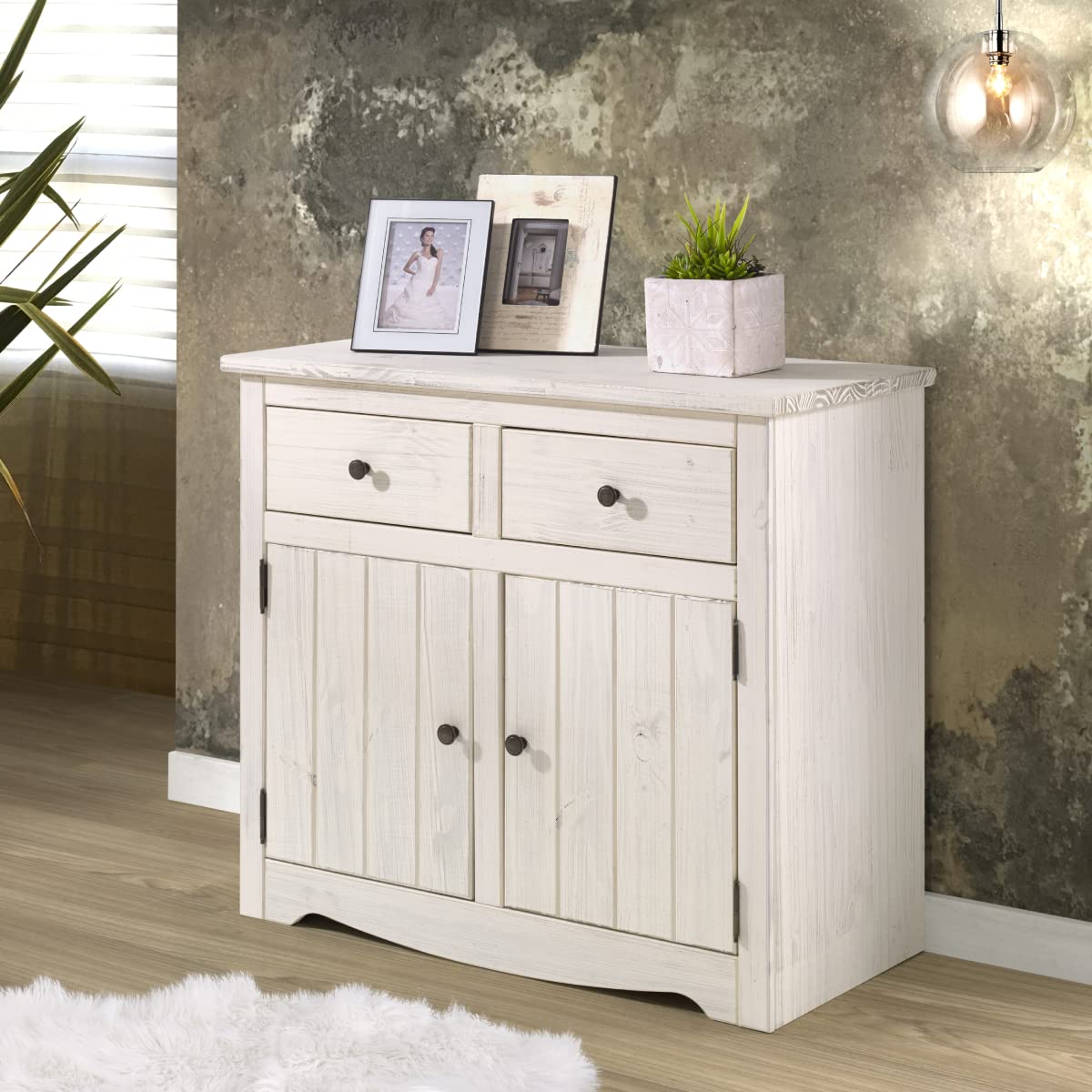 Furniture Dash - Wood Sideboard Cabinet - Storage Cabinet - Credenza for Living Room - Storage - Sideboard Buffet - 35.83" W, 16.93" D, 32.83" H - 57.32lb (White Distressed)