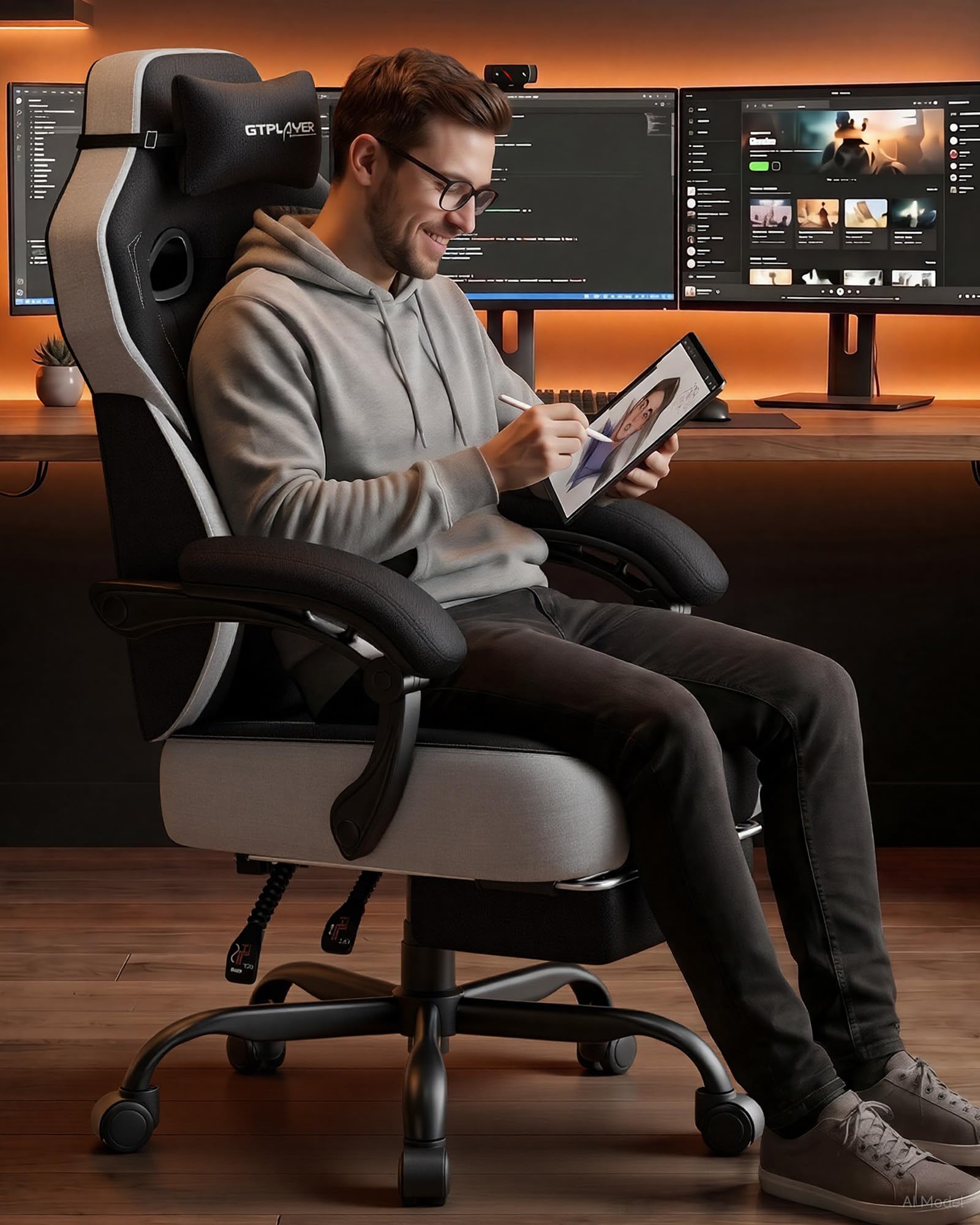 Big & Tall Gaming Chair with Footrest & Reclining Back, 90°-155°