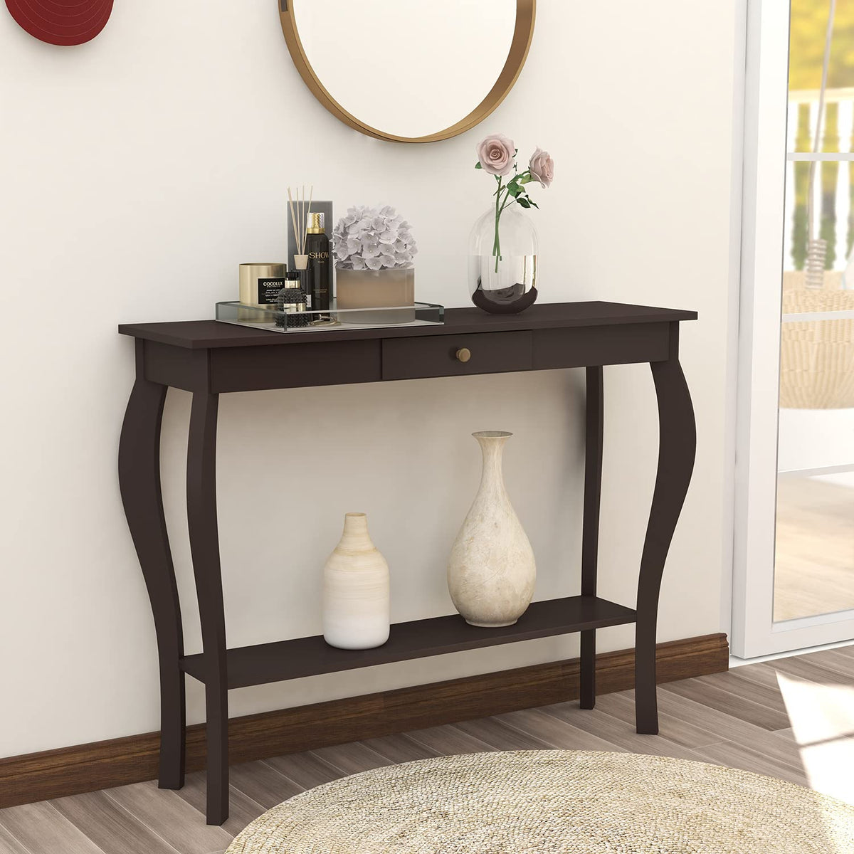 39" Narrow Console Table with Drawer, Espresso