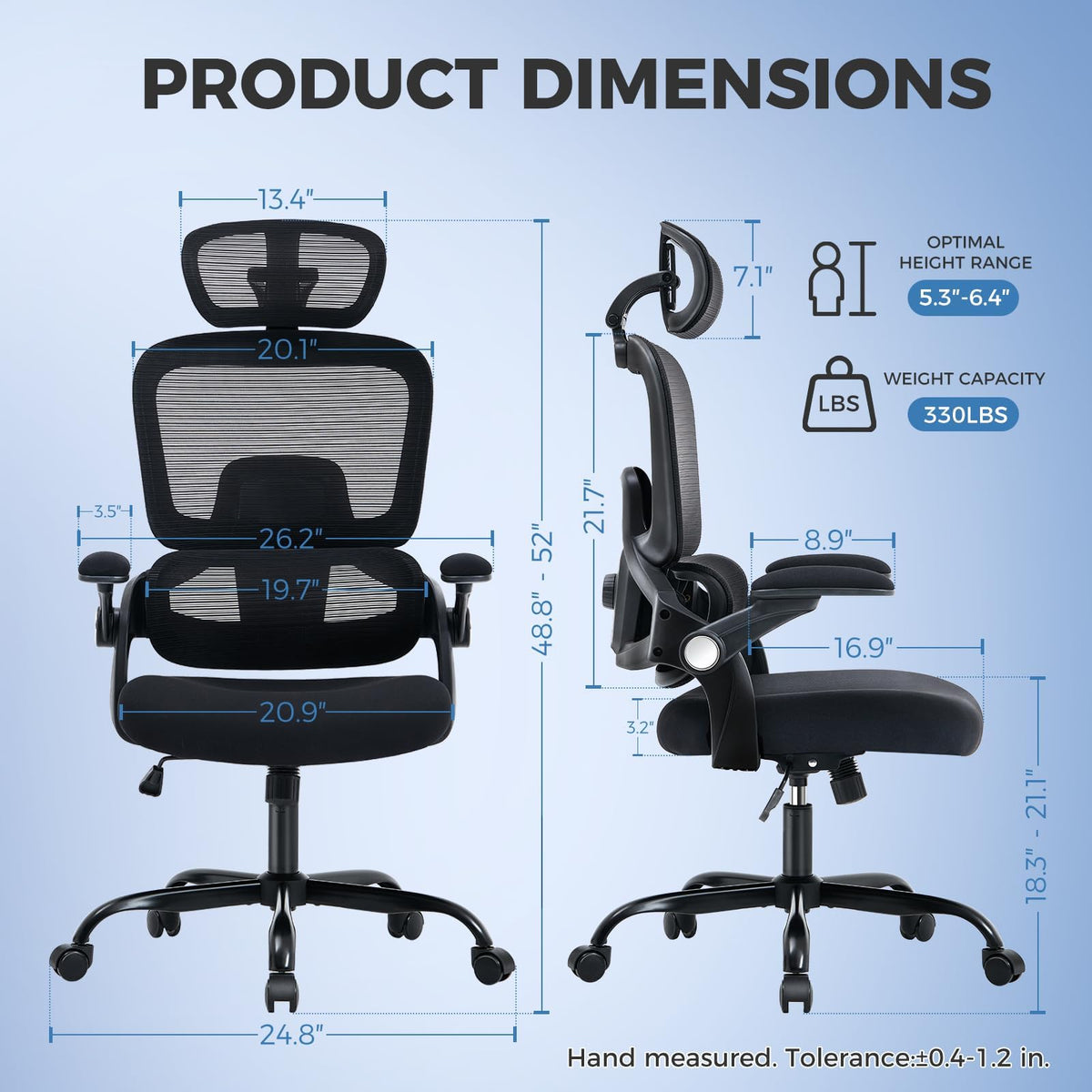 Office Chair with Adjustable Lumbar Support, Ergonomic Desk Chairs, Black