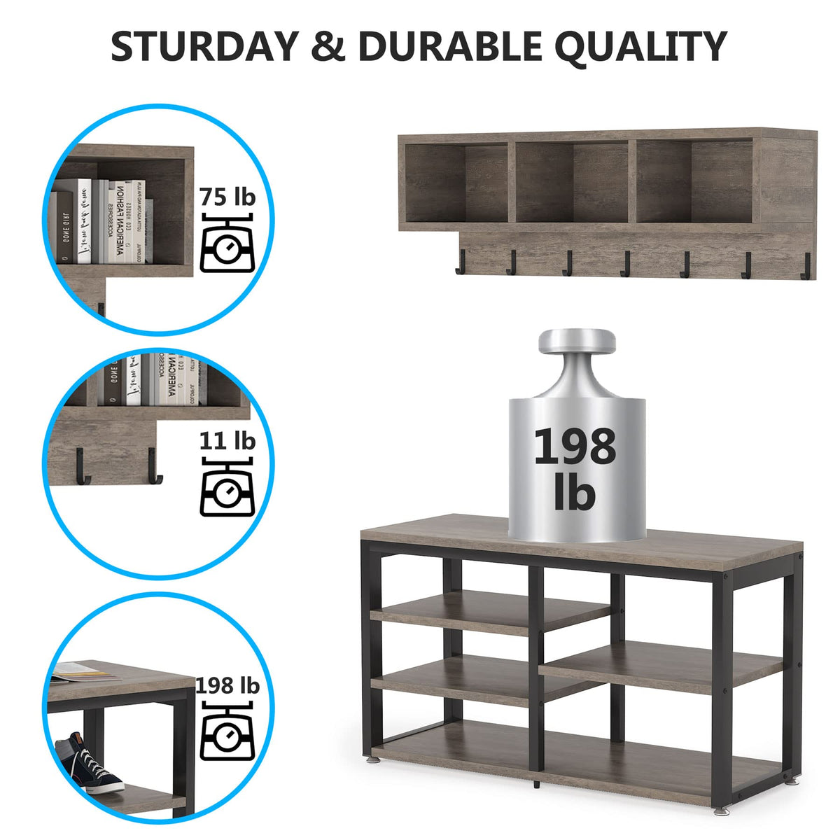 Industrial Coat Rack & Shoe Bench Set