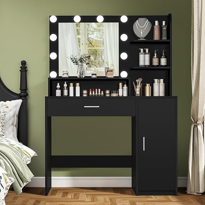Makeup Vanity Desk with LED Mirror & Charging Station
