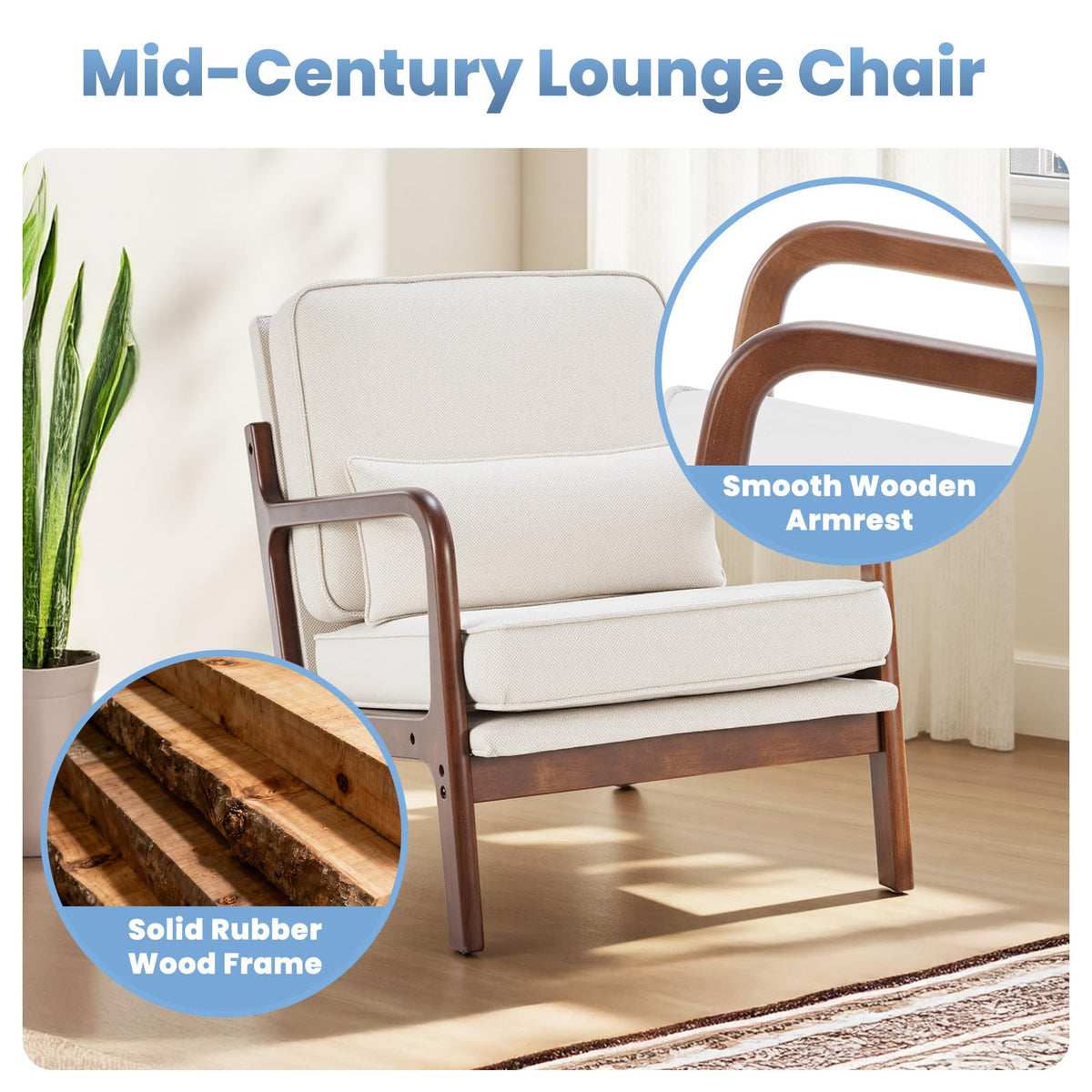 DUMOS Mid Century Accent Chairs Set of 2, 16'' Seat Height Lounge Chair