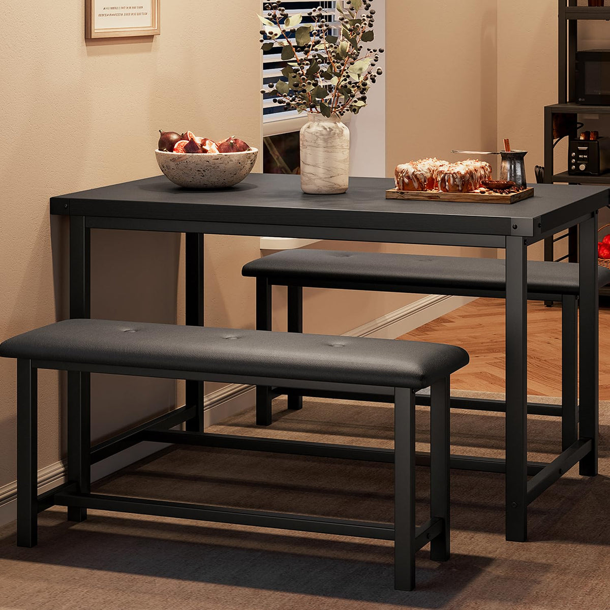 3-Piece Upholstered Bench Dining Set