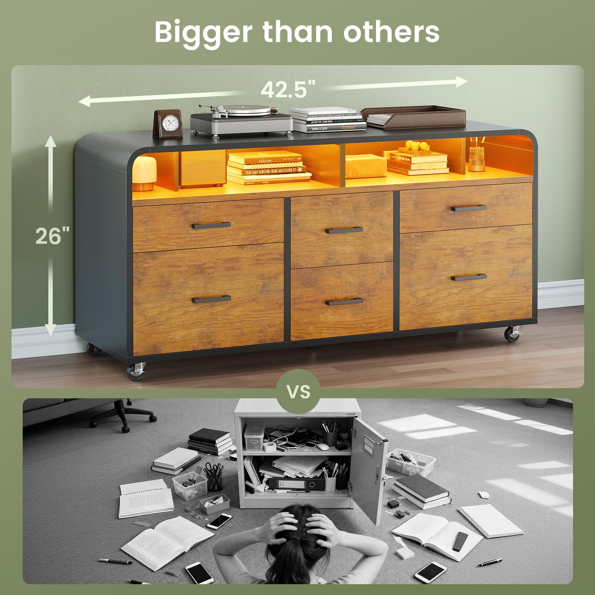 6-Drawer File Cabinet with Charging Station