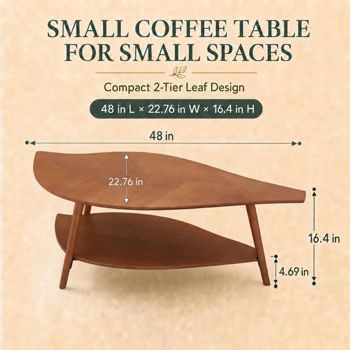DURISEN Leaf Coffee Table with Storage,Mid Century Modern Coffee Table