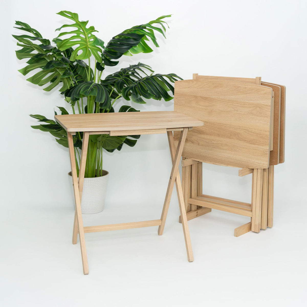 PJ Wood XL Oversize Tray Table, Natural Wood, 5-Pack