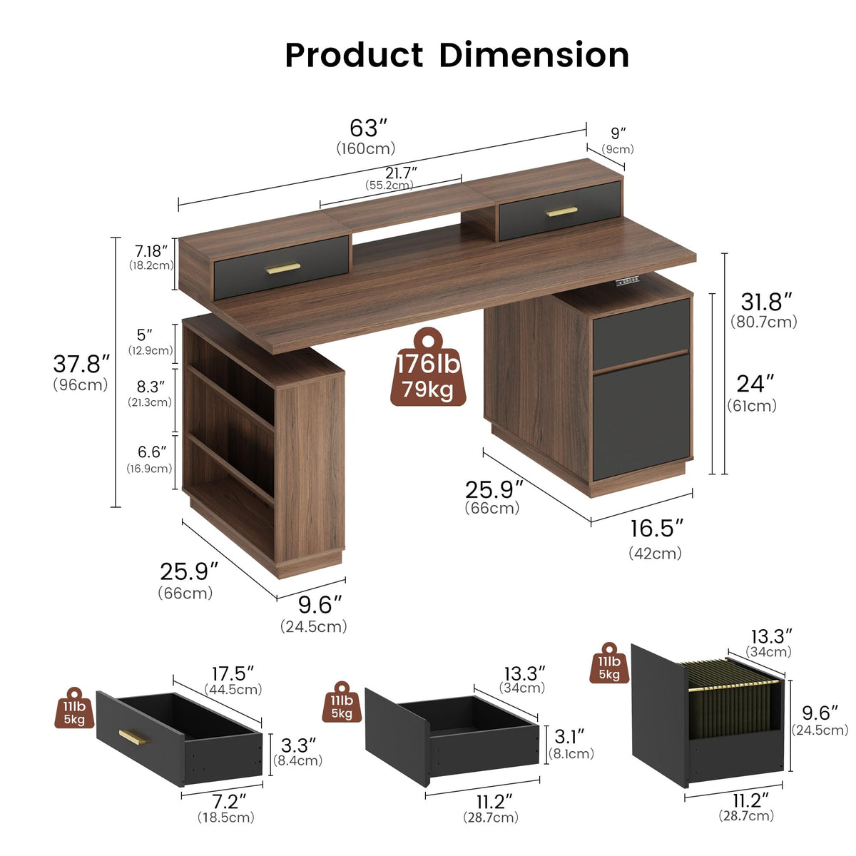 86.6" L Shaped Executive Standing Desk with Hutch and File Cabinet