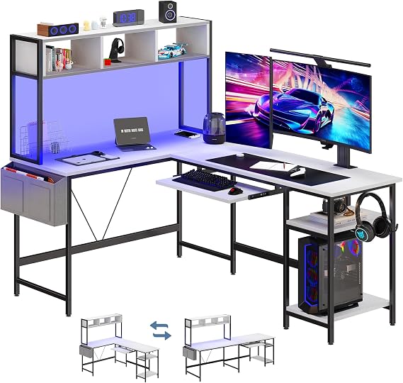 Reversible L-Shaped Desk with Power Outlets