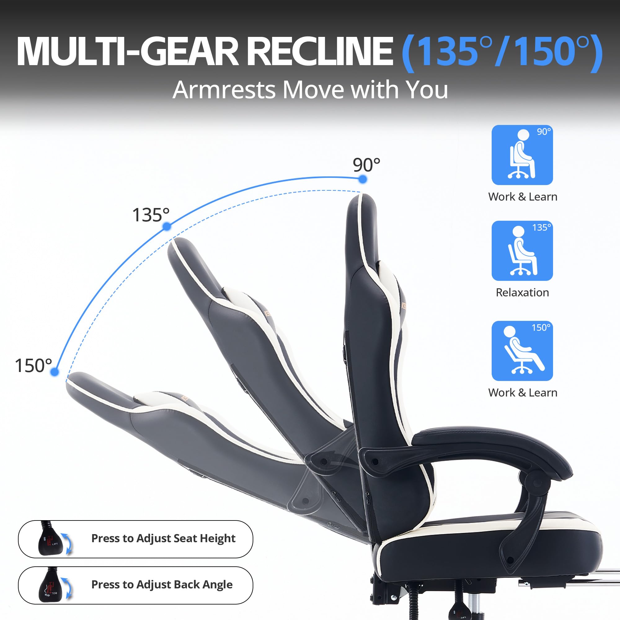 Ergonomic Gaming Chair with Footrest & Lumbar Support