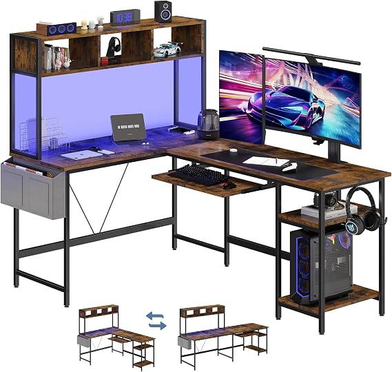 Reversible L-Shaped Desk with Power Outlets