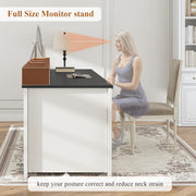 SEDETA Farmhouse 63" Executive Desk, Home Office Desk with File Drawer and Monitor Stand, Computer Desk with Drawers and Storage Cabinet, Wood Desk for Work Study Writing, White