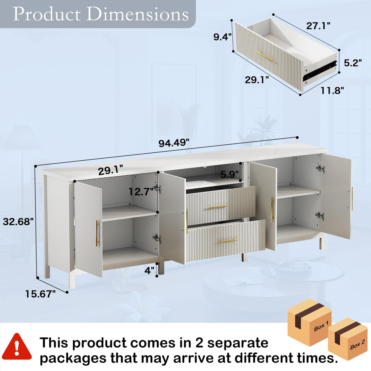 White TV Stands for Living Room: 95" Entertainment Center for 100" TVs