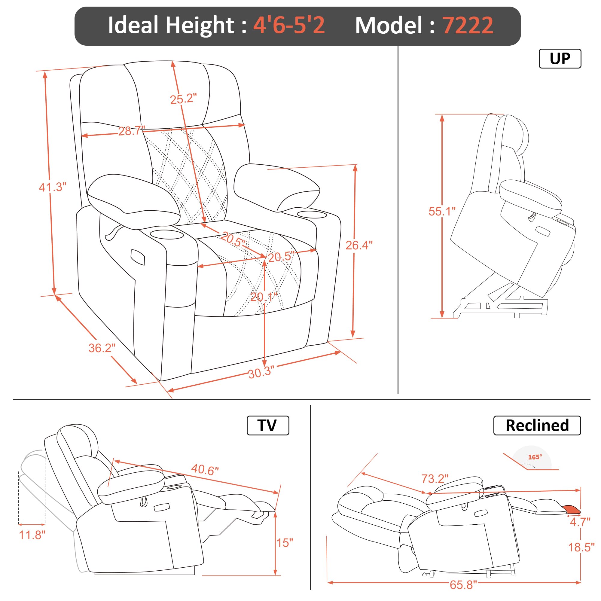 MCombo Small Size Triple Motor Power Lift Recliner Chair Sofa with Massage and Dual Heating, Adjustable Headrest for Elderly People Petite, USB Ports, Extended Footrest, Fabric 7222 (Coffee)
