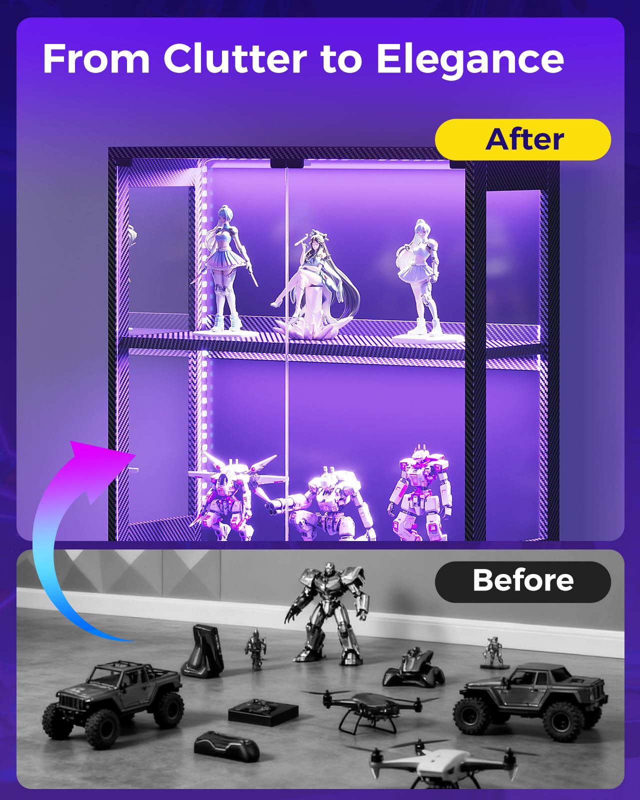4-Tier Glass Display Cabinet with RGB Lights