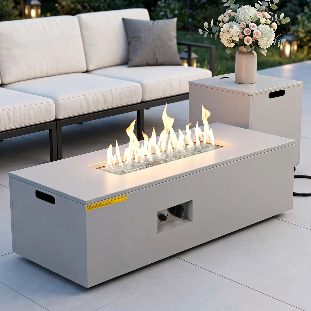 hykolity 50" Outdoor Fire Pit Table, Propane Fire Pit with Tank Holder, 50,000 BTU 2 in 1 Gas Fire Pit for Outside Patio & Backyard with Lid, Fire Glass Beads & Cover, CSA Certified