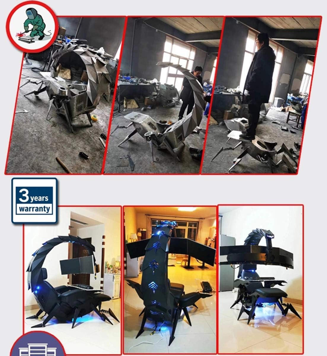 JBNCRYGD Family Deluxe Racing Executive Office Cockpit Gaming Station Video Gaming Chair Computer Table and Chair High-Back Swivel with Headrest Lumbar Support