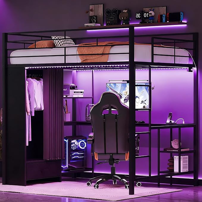 Loft Bed with Desk and Wardrobe