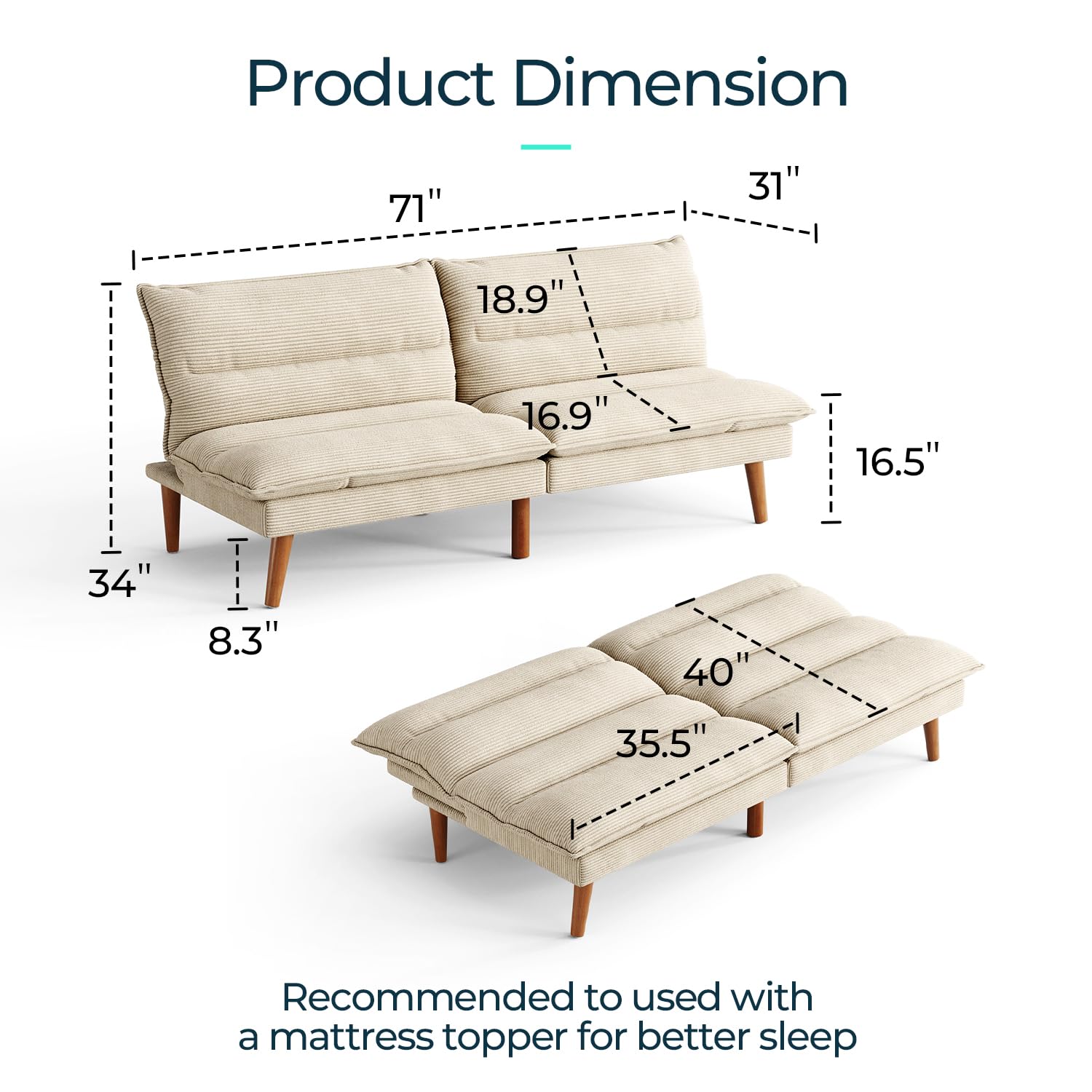 Convertible Corduroy Futon Sofa Bed