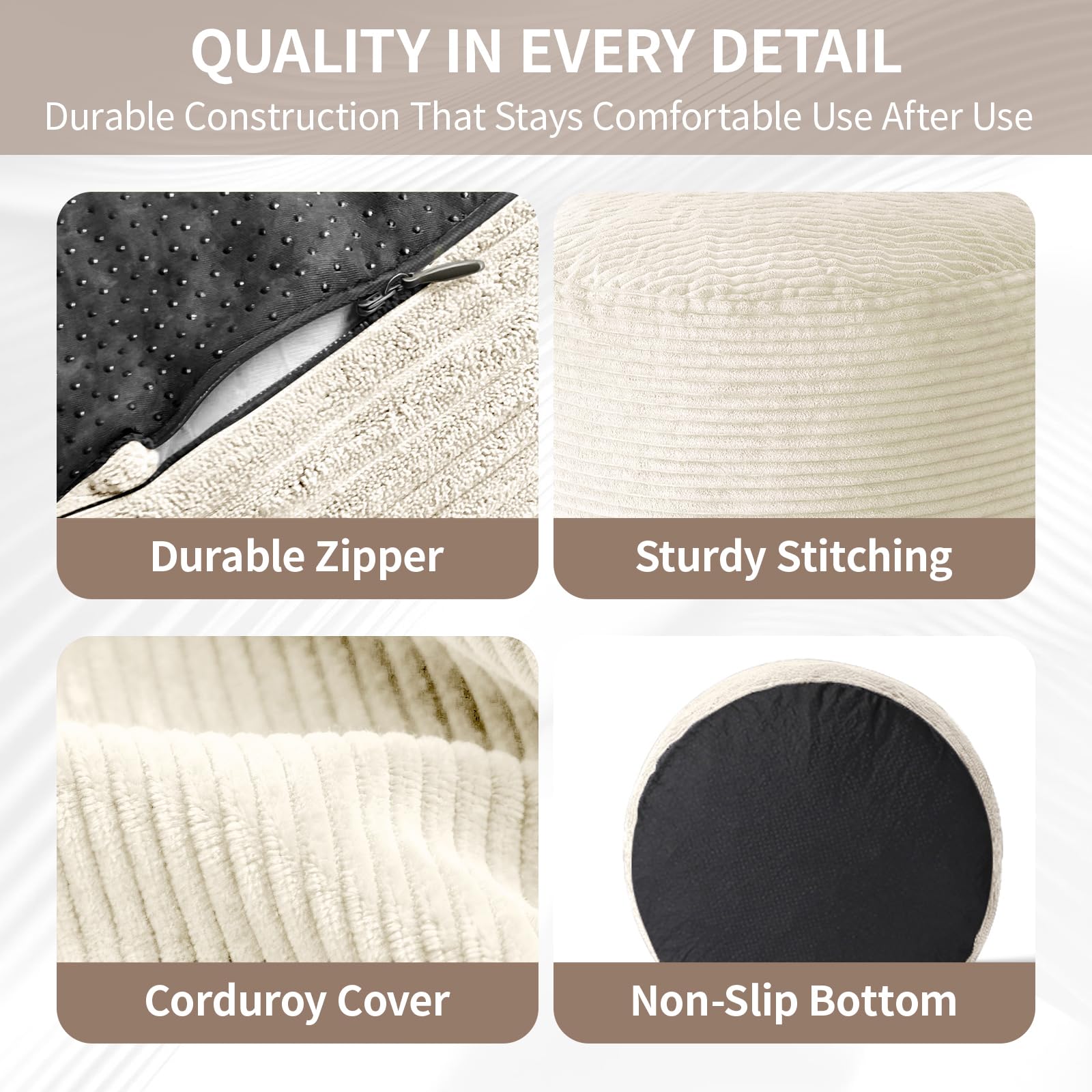 Large Round Corduroy Pouf Ottoman with Memory Foam Filling