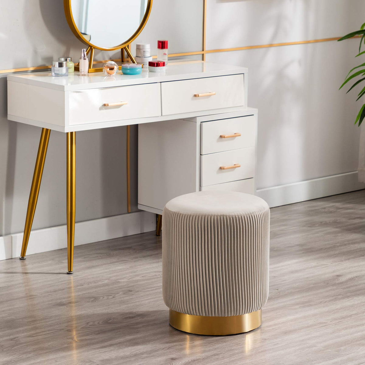 Round Velvet Ottoman