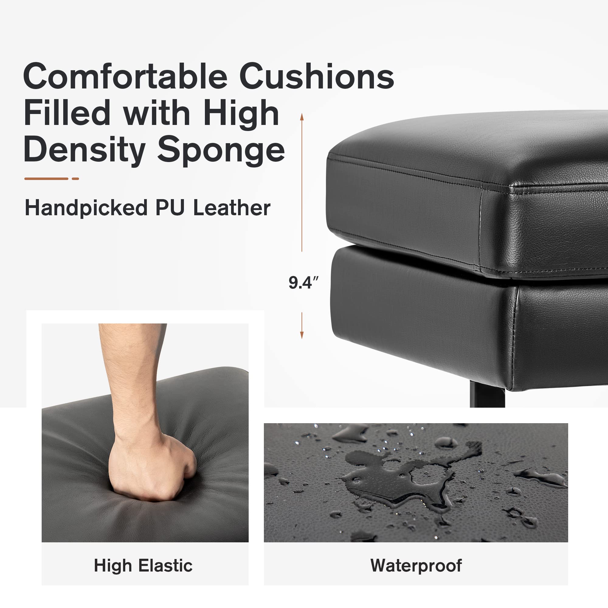 3-Seat Reception Bench with PU Leather Cushion