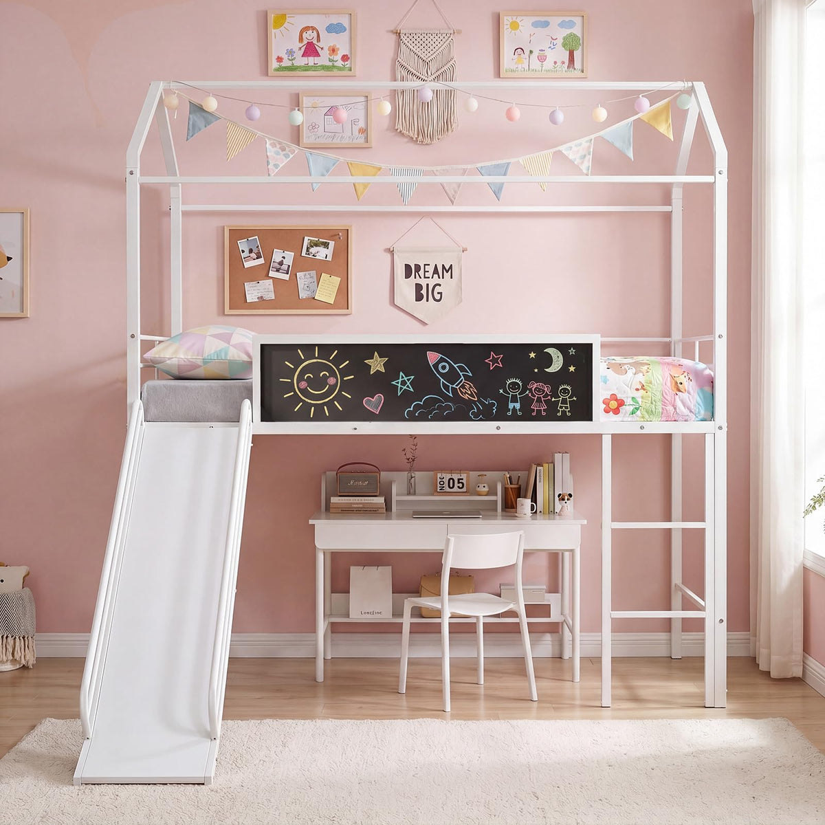 Twin House Loft Bed with Slide