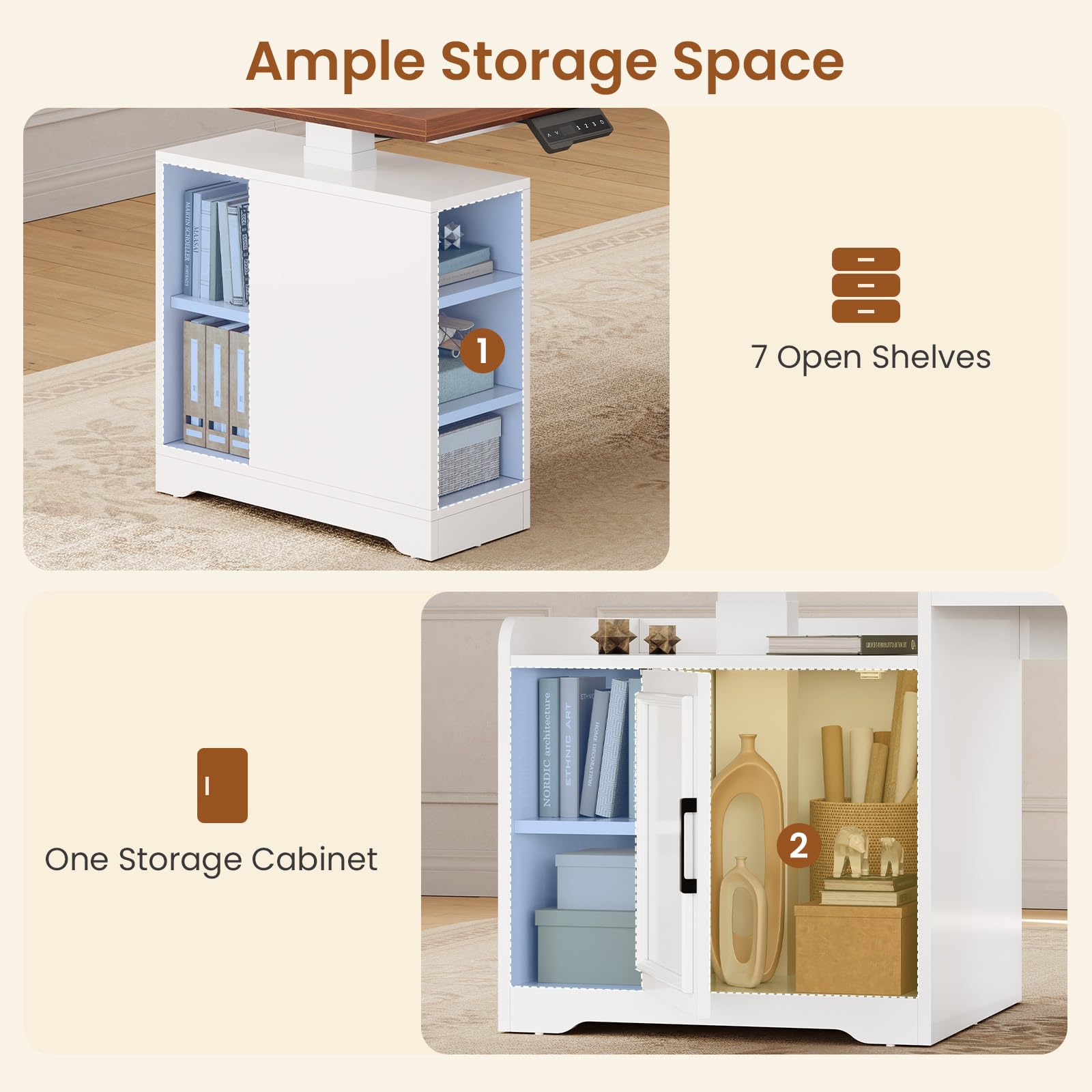 L-Shaped Electric Standing Desk with Drawers & Shelves