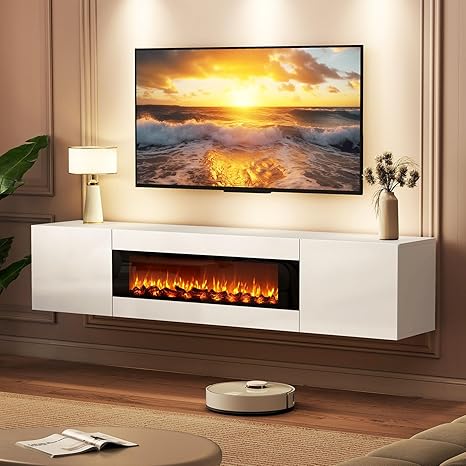 70" Floating TV Stand with Electric Fireplace