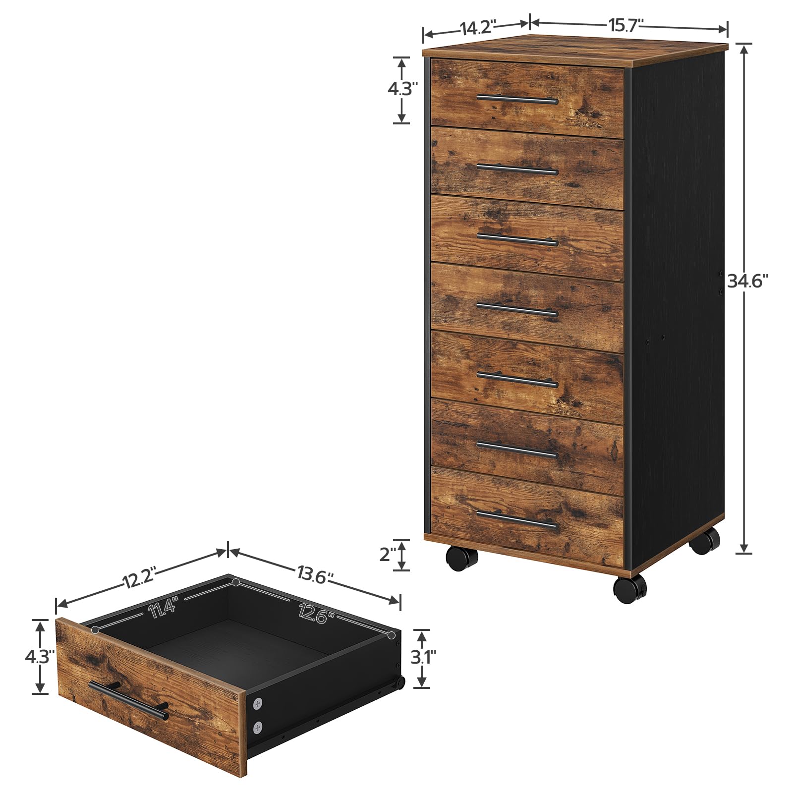 7-Drawer File Cabinet with Wheels & Metal Handles